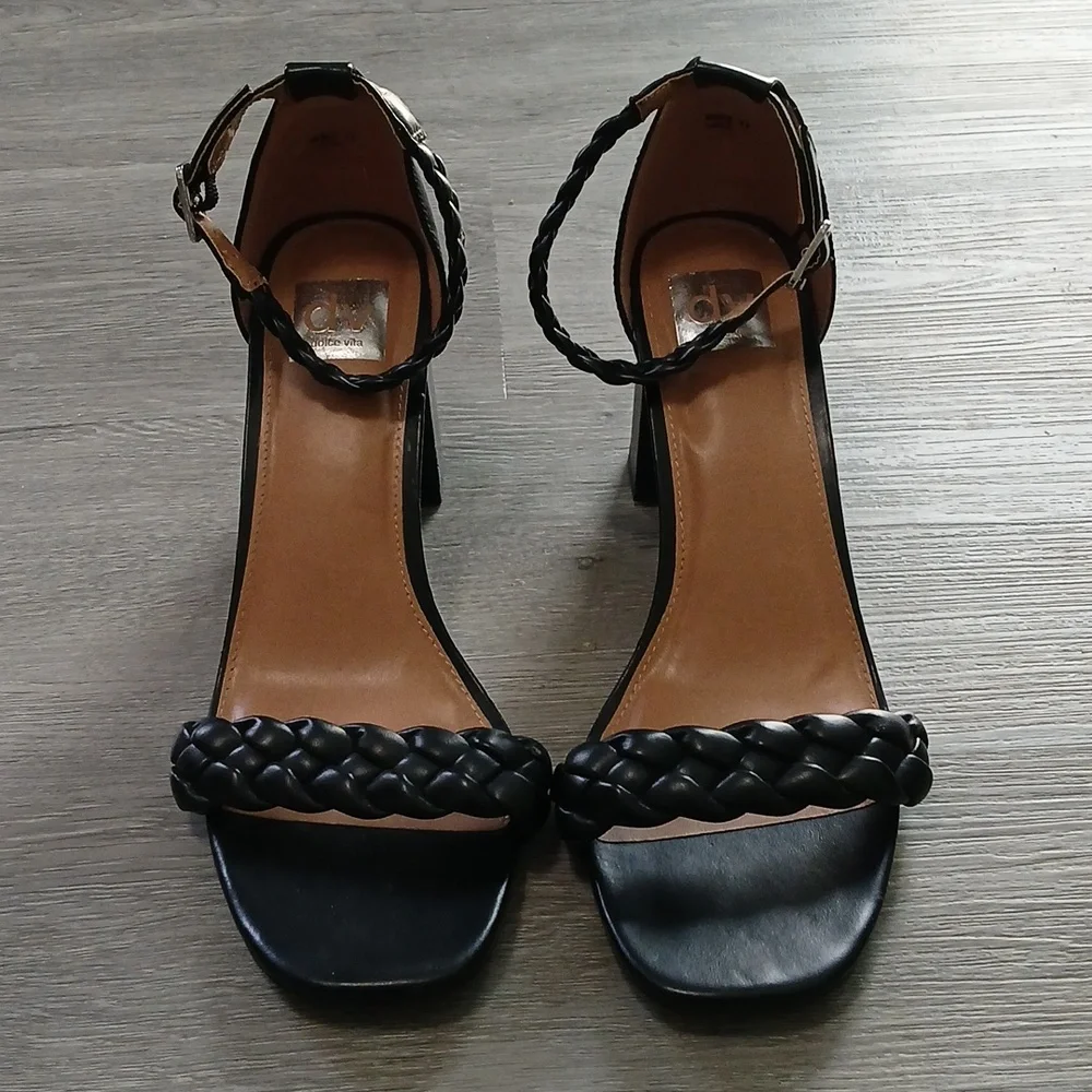 DV by  Dolce Vita Braided Strap Black Block Heel Sandals  Sz 11 NWOT - Picture 2 of 10